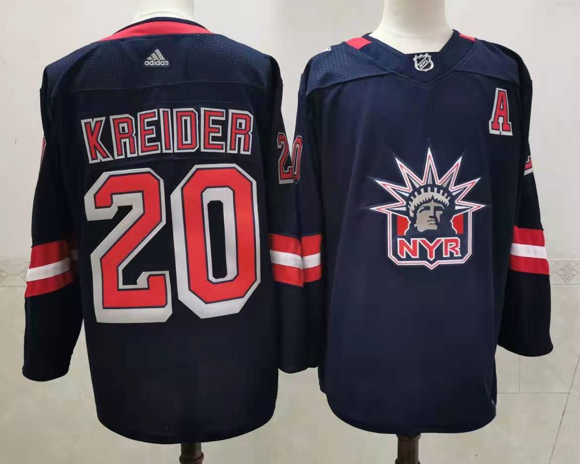 Men New York Rangers #20 Kreider Navy Authentic Stitched 2020 Adidias NHL Jersey